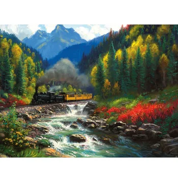 

Full Square 5D DIY Diamond Painting"Steam Train Trees Landscape Waterfall"Daimond Painting Diamond Embroidery Painting LE01549