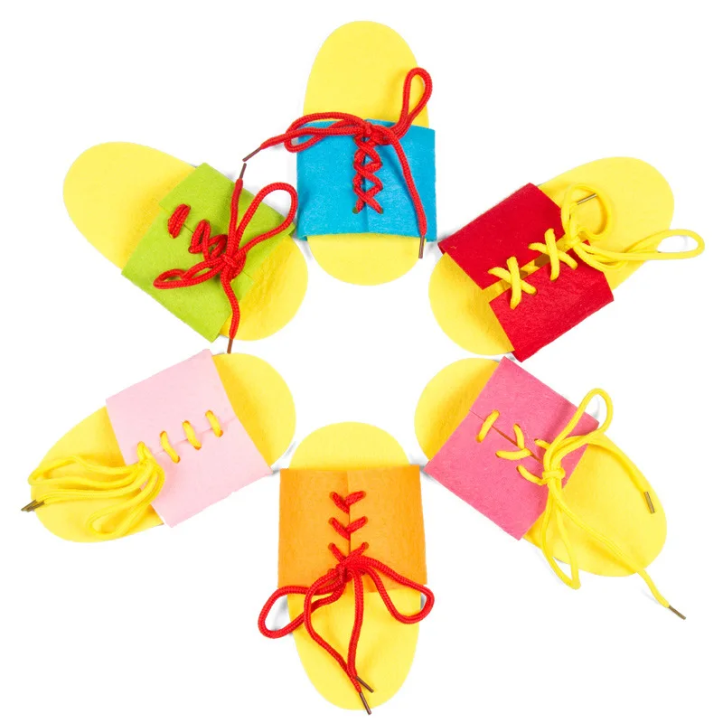 

1 random delivery DIY non-woven lace-up slippers manual learning materials Parent-child teaching aids kindergarten toy kit