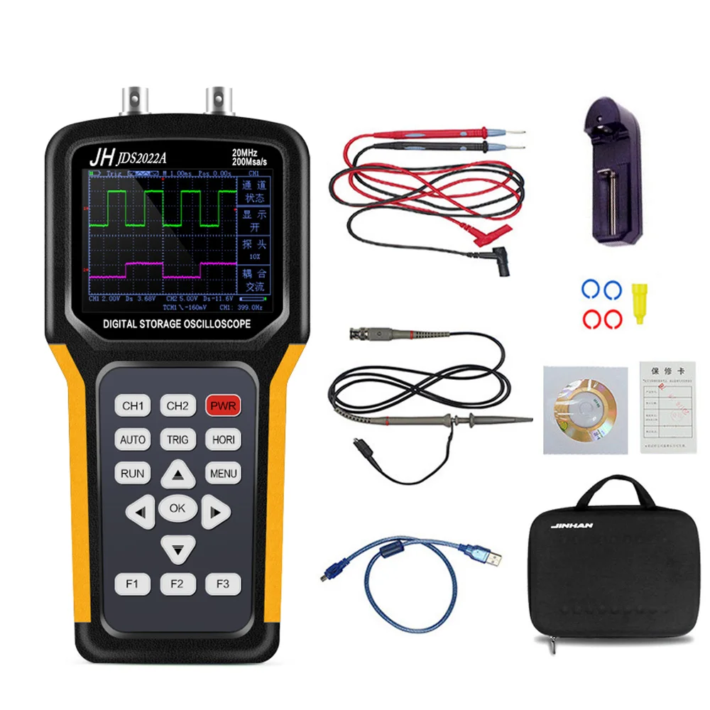

JDS2022A 20MHz Bandwidth 2 Channel Handheld Digital Oscilloscope 200MSa/s Sample Rate Electrician Circuit Maintenance Tools