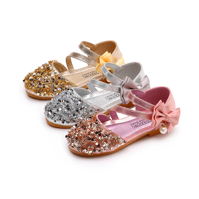 

Super Cute Princess Shoes Pink Gold Silver Girls Shoes Glitter Rhinestone Sequins Kids Flats Children Wedding Party Dress Shoes