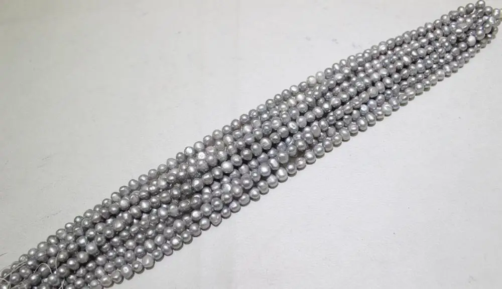 

Gray Potato Shape pearl necklace 7-8mm 15 "Handmade"No Metal