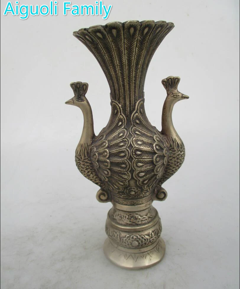 

Rare Ming /Qing Dynasty Tibet Silver Peacock Vase,free Shipping