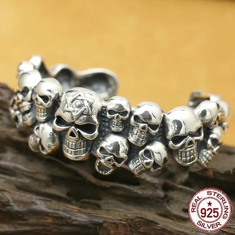 

100% S925 sterling silver bracelet personality fashion retro punk style domineering skull styling to send a gift of love hot