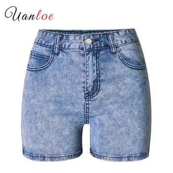 

2019 Women New Fashion Denim Shorts High Waist Slim Stretch Washed Snowflakes Cotton Jeans Shorts High Quality Ladies Clothes