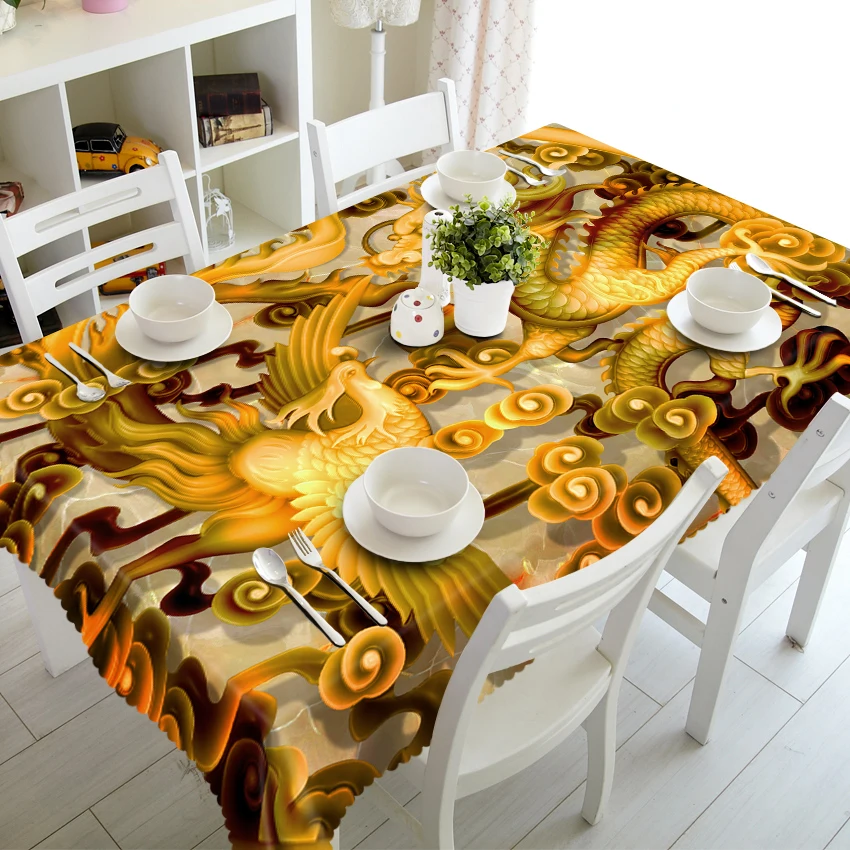 Us 14 75 41 Off 2018 Golden Dragon Pattern 3d Tablecloth Polyester Dustproof Table Cloth Christmas Dinner Decoration Table Cover In Tablecloths From