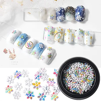 

1Box Mixed White/Colorful Snowflake Nail Sequins Untrl-Thin Metal Nail Glitter Flakes 3D Charm DIY Christmas Nail Art Decoration