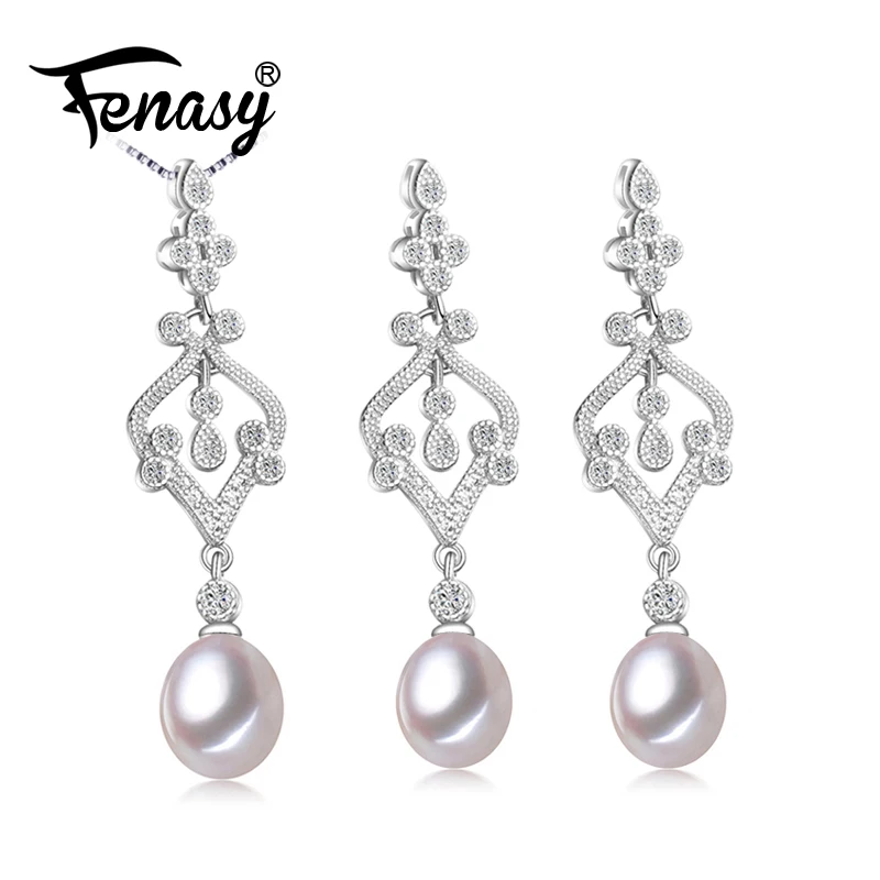 

FENASY Pearl Jewelry wedding engagement jewelry sets,Natural Pearl pendant Necklace women/long earrings,drop earrings party