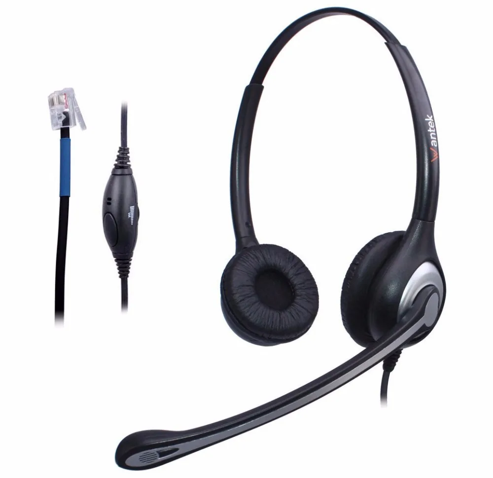 

Wantek Corded Telephone Headset Binaural Noise Canceling Microphone for Call Center Telephone Systems with Plt M10 M12 M22 MX10