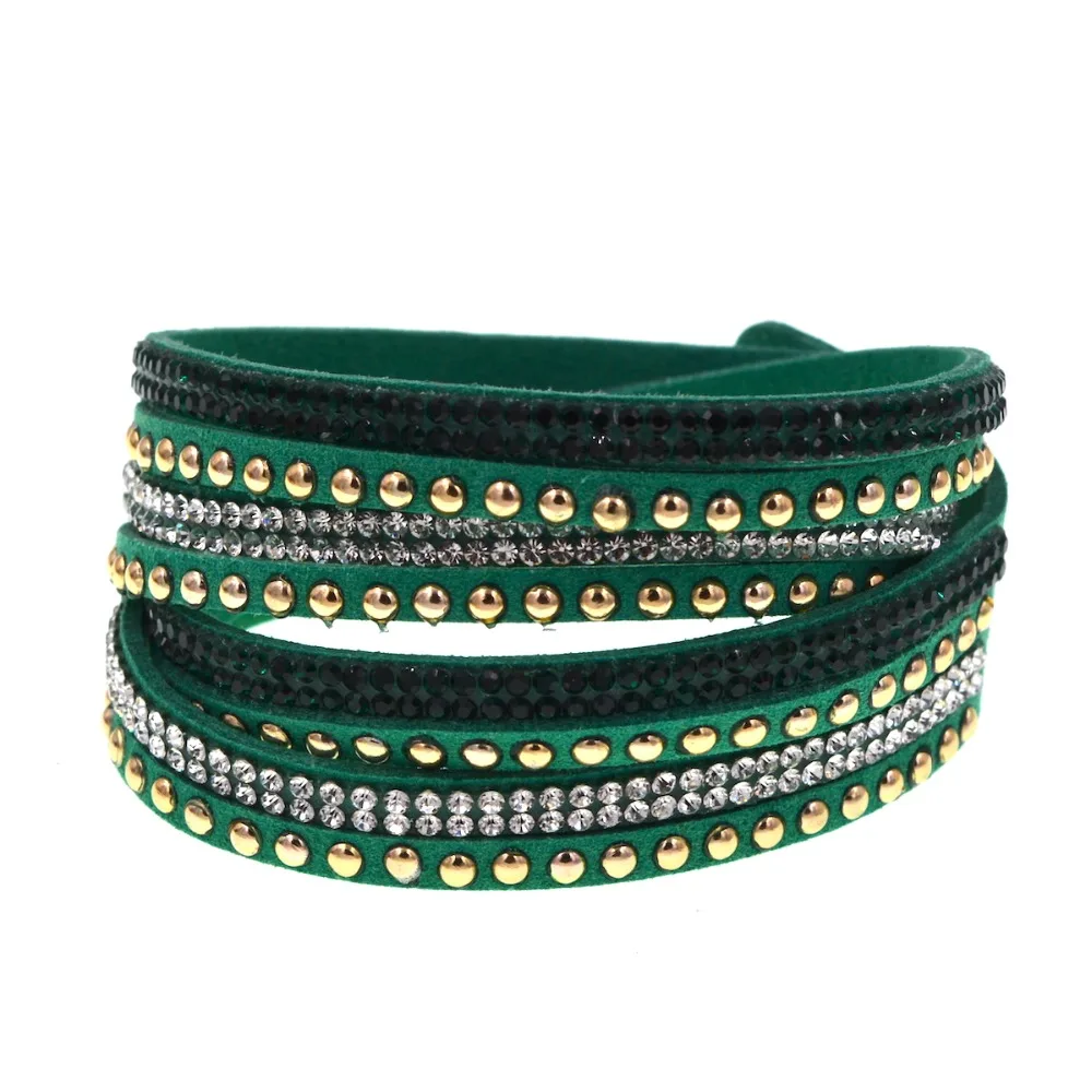 

Fashion jewelry gold metal stud green rhinestone wrap slake bracelet