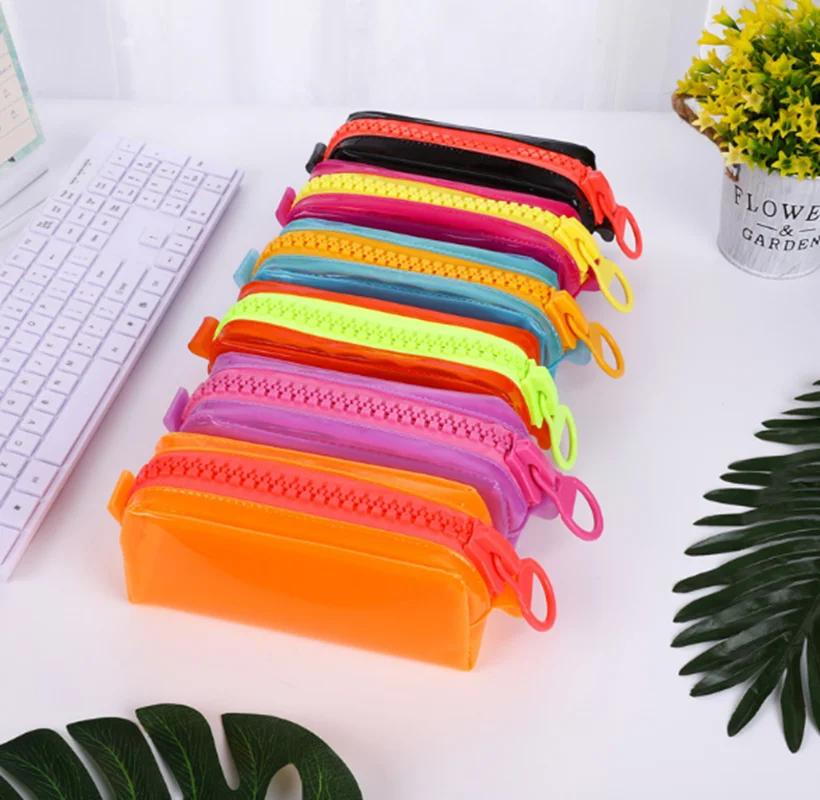 

Transparent Big zipper leather pen case fabric pencil bag etui a crayons cuir pencil pouch stifte tasche pencil case school