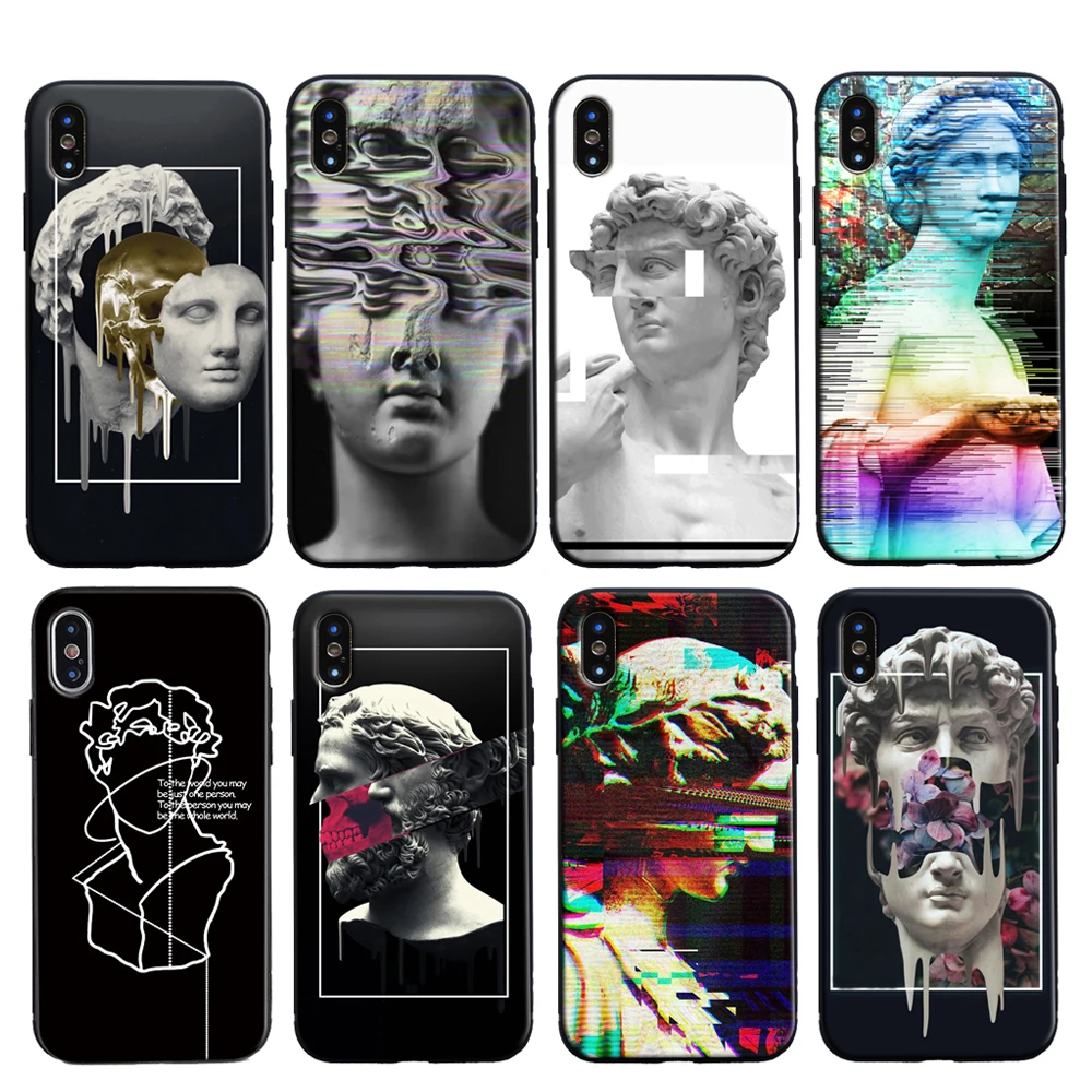 IMIDO Vintage David Graphic Phone Cases For iPhone XS XR XS Max X 6 6S 7 8 Plus 5 5S SE Black Soft TPU Phone Back Cover Coque