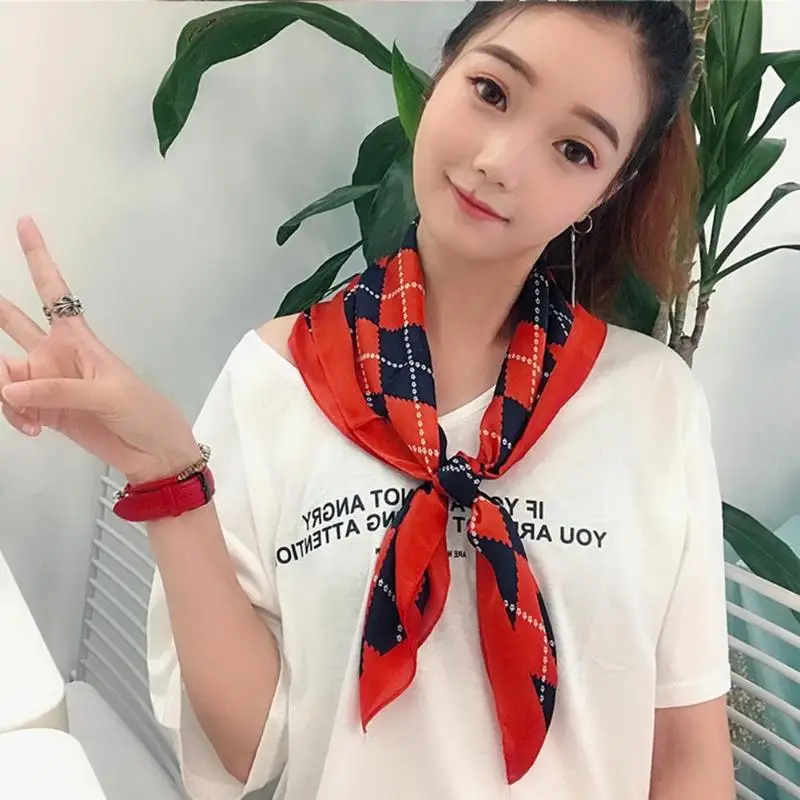 Fashion Women Shawl Geometric Print Square Scarf Casual Neck Hair Tie Band Decoration Accessories Gift