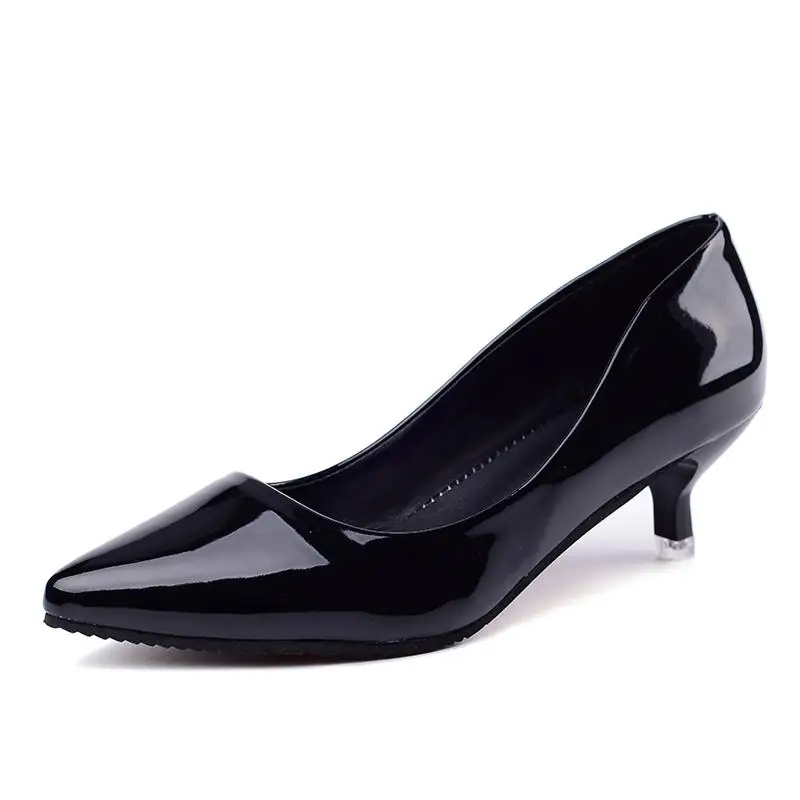 Black 4CM Популярная женская обувь; туфли-лодочки с острым носком; модельные туфли из лакированной кожи на каблуке; свадебные туфли-лодочки; zapatos mujer; цвет красный, синий, красный, черный, абрикосовый - Цвет: Black 4CM