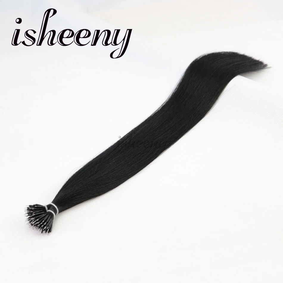 Isheeny 1" 18" 2" Человеческие волосы Remy с микро-бусинами для наращивания в европейском стиле, 9 цветов, черный, коричневый, блонд, пианино, нано-кольцо, волосы, 50 шт - Цвет: #1