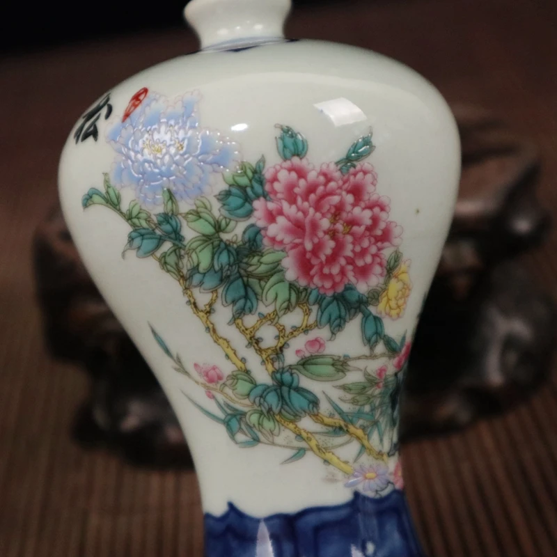 Изысканная китайская Коллекционная маленькая благоприятная фарфоровая ваза с кранами и цветами