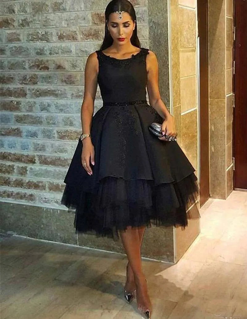 Classic Black A Line Dress for Prom Night Sexy Tea Length Short Formal ...