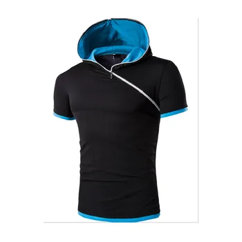

Free shipping 2016 selling men's short-sleeved T-shirt foreign trade oblique zipper hooded design casual short-sleeved T-shirt
