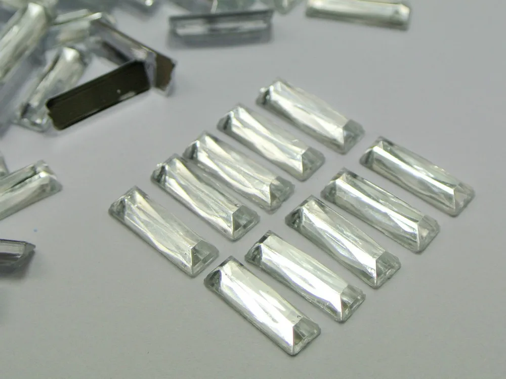 

200 Clear Acrylic Flatback Rectangle Rhinestone Gems 5X15mm No Hole