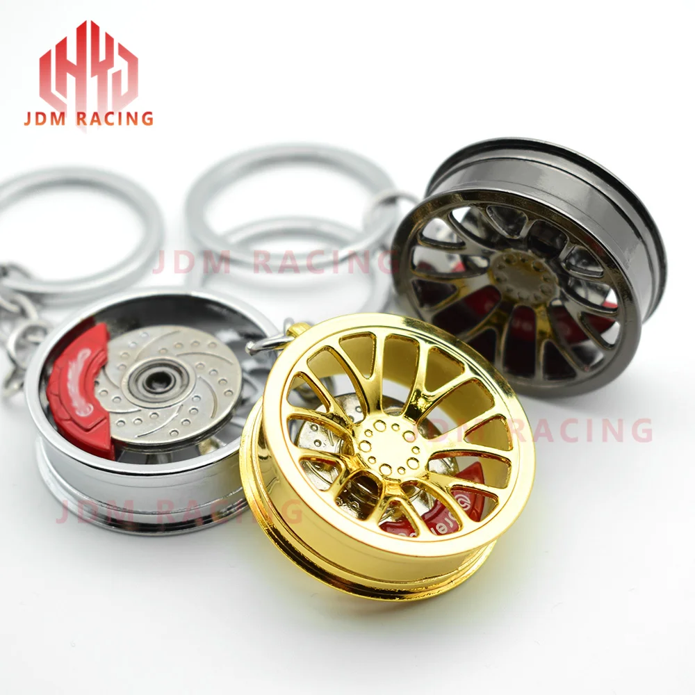 

Hot Alloy Keychain Car Tuning Wheel Rim Keychain Key Chain Auto Racing JDM Keyring HellaFlush with spin Brake Disc