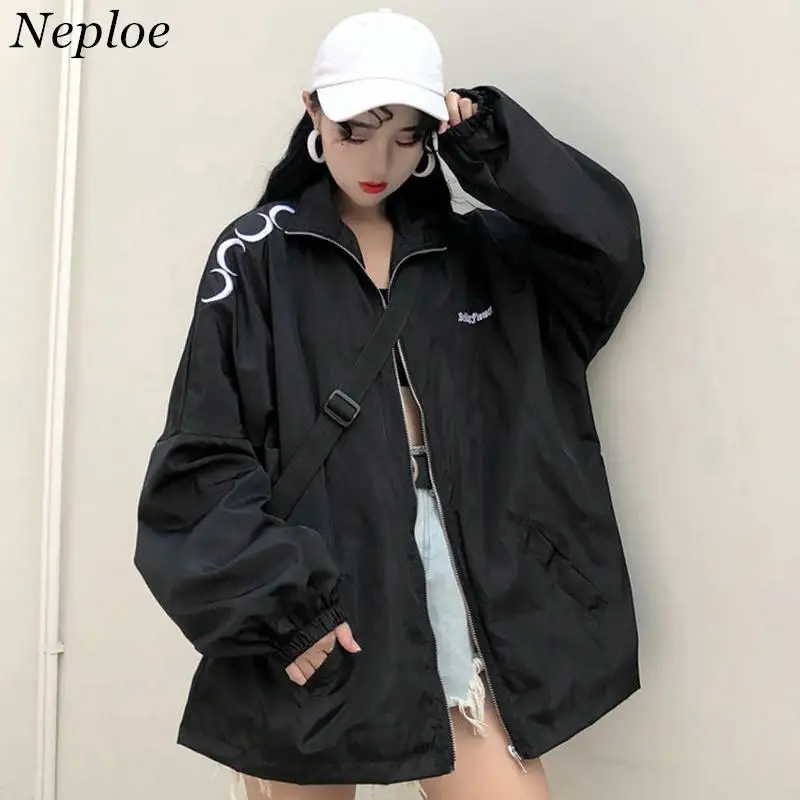 

Neploe Baseball Jackets Women's Basic Jacket Harajuku Gothic Moon Coat Oversized Windbreaker Outwear Medium-long Clothes 36782