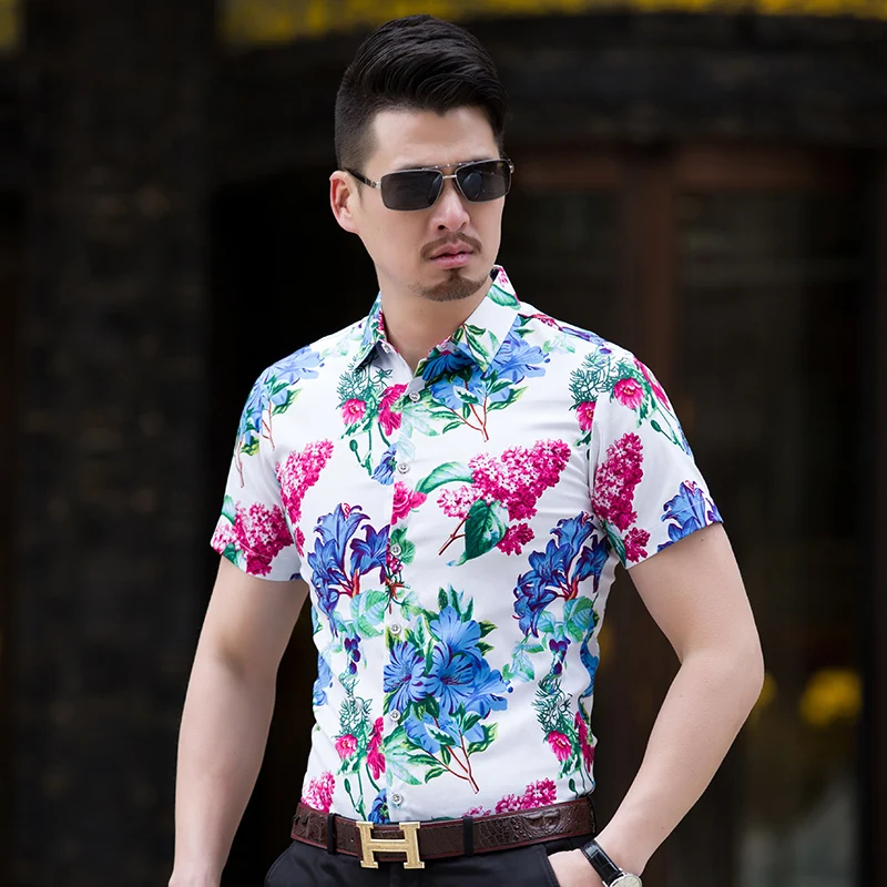 2018 hawaiian shirt men floral print short sleeve male shirt social ...