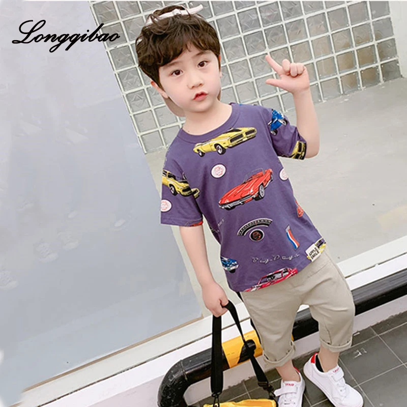 

2019 Summer Boys Cartoon Car Set Korean Edition New Children's Short Sleeved T-shirts + Seven Pants Leisure Two Sets