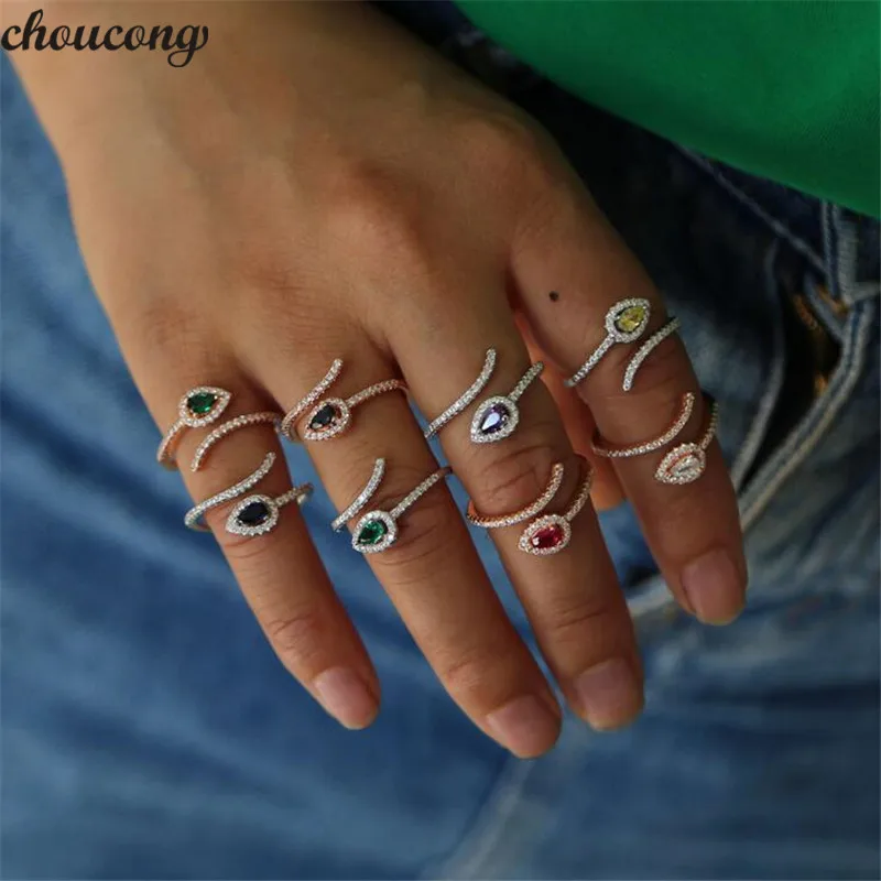 

choucong Snake Birthstones Promise Ring AAAAA Zircon Cz 925 Sterling Silver Party Wedding Rings for Women Bridal Jewelry Gift