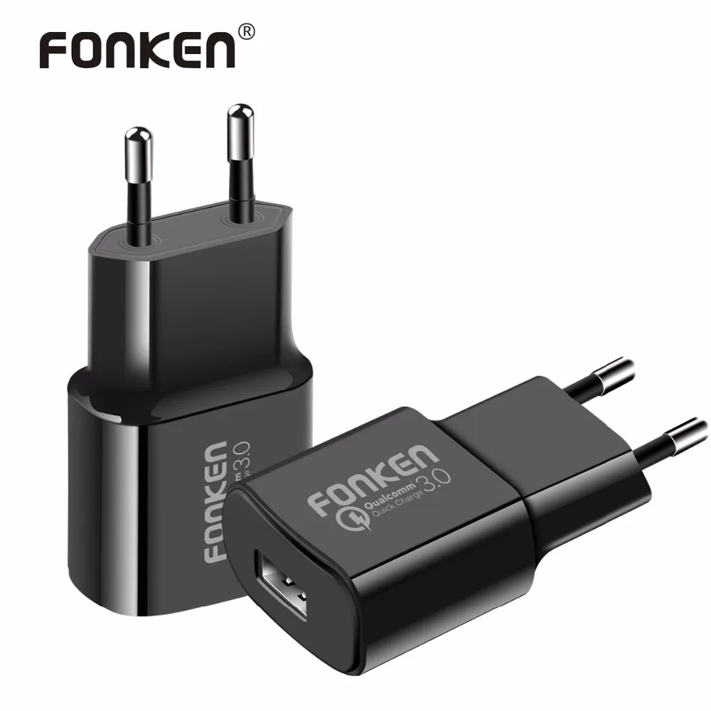 

2Pcs FONKEN USB Charger Quick Charge 3.0 Fast Charger QC3.0 QC2.0 Certified Portable 18W Wall Charger for Mobile Phone Charger