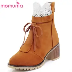 MEMUNIA/2018 г. новое поступление женские ботильоны на молнии милые модные осенне-зимние ботинки удобные Квадратные обувь на каблуке женщина