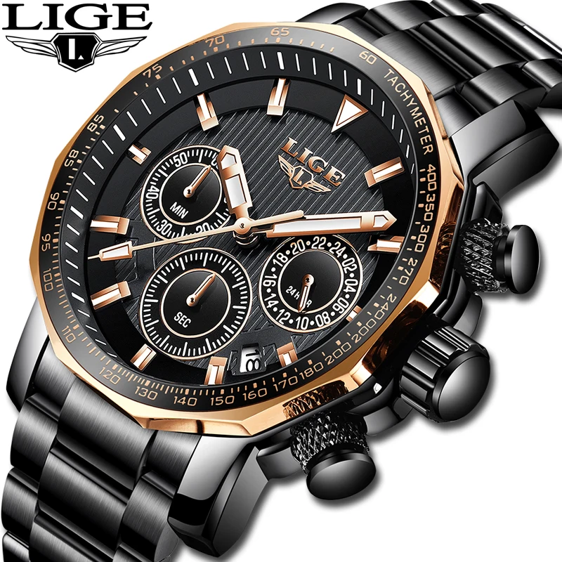 LIGE Men font b Watches b font Top Brand luxury Waterproof Analog Quartz font b Watch