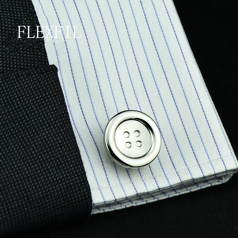 

FLEXFIL jewelry fashion shirt cufflinks for mens gift Brand cuff links buttons round High Quality Metal abotoaduras gemelos