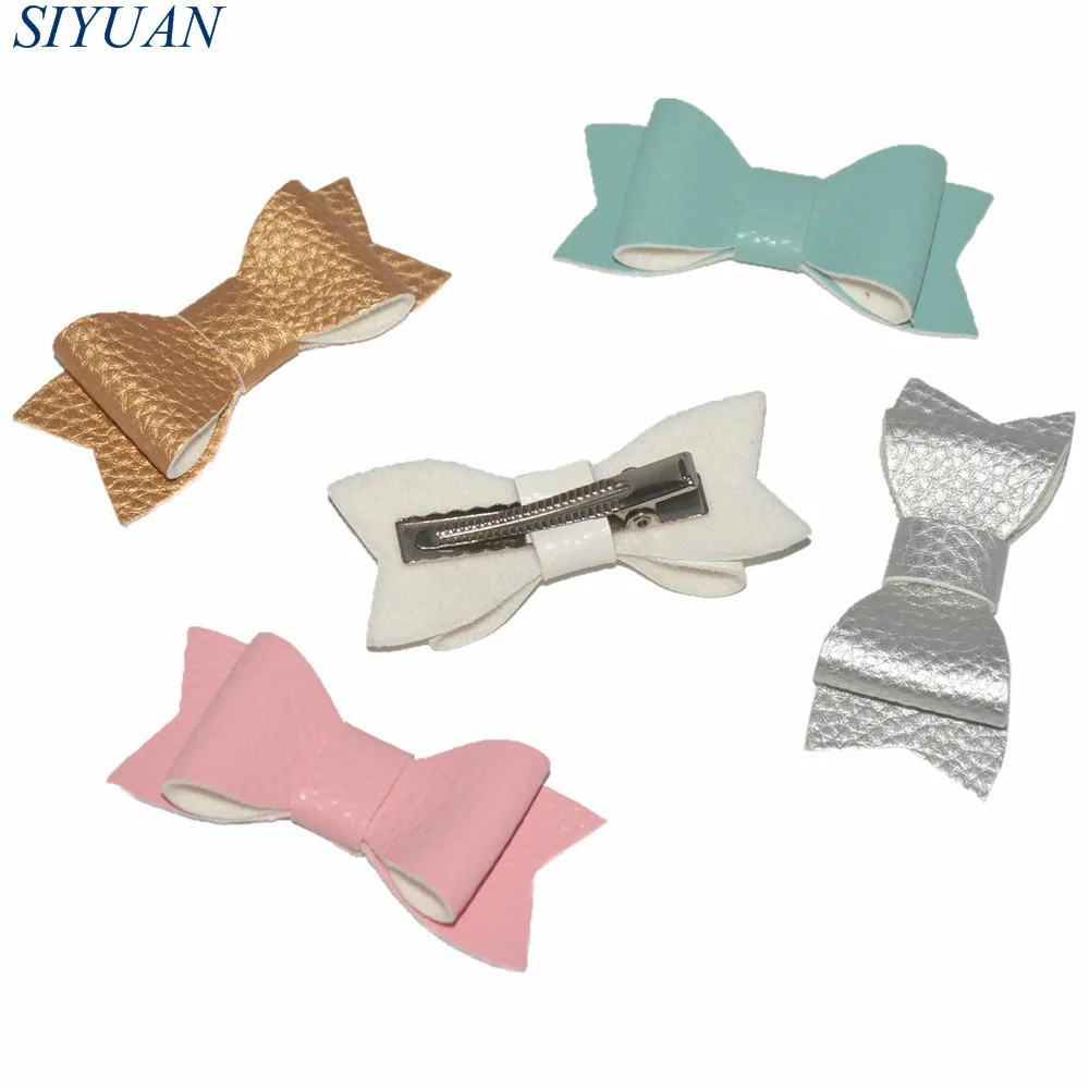 

60pcs/lot Girl Lovely Bowknot Hairpin Synthetic PU Leather Bow WITH CLIP Kids Headwear Fashion Photograph Props H0278