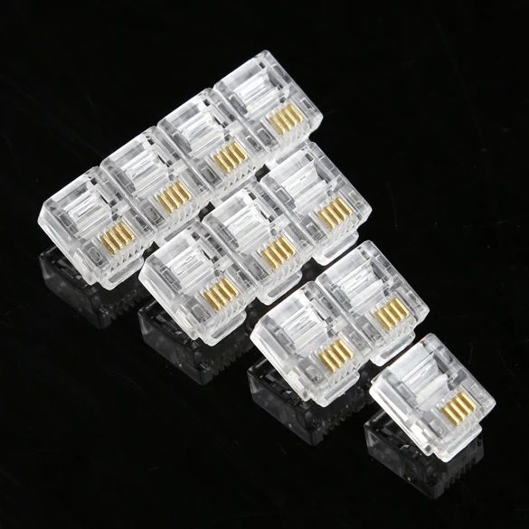 جديد 100X4 دبوس RJ11 RJ-11 6P4C وحدات الهاتف الهاتف الكريستال موصل قابس عالية الجودة