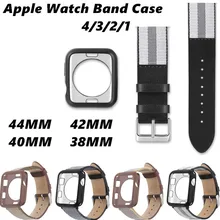 Genuine Leather Canvas Watchband For Apple Watch 4/3/2/1 Sport Bracelet Wristband Straps iwatch 44/42/40/38mm Replacement Buckle
