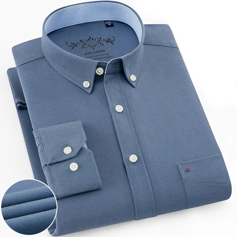 Lang men g Новое поступление 60% хлопок Мужские Оксфордские повседневные рубашки Весна с длинным рукавом приталенная полосатая рубашка для мужчин размера плюс 5XL - Цвет: 1006-51