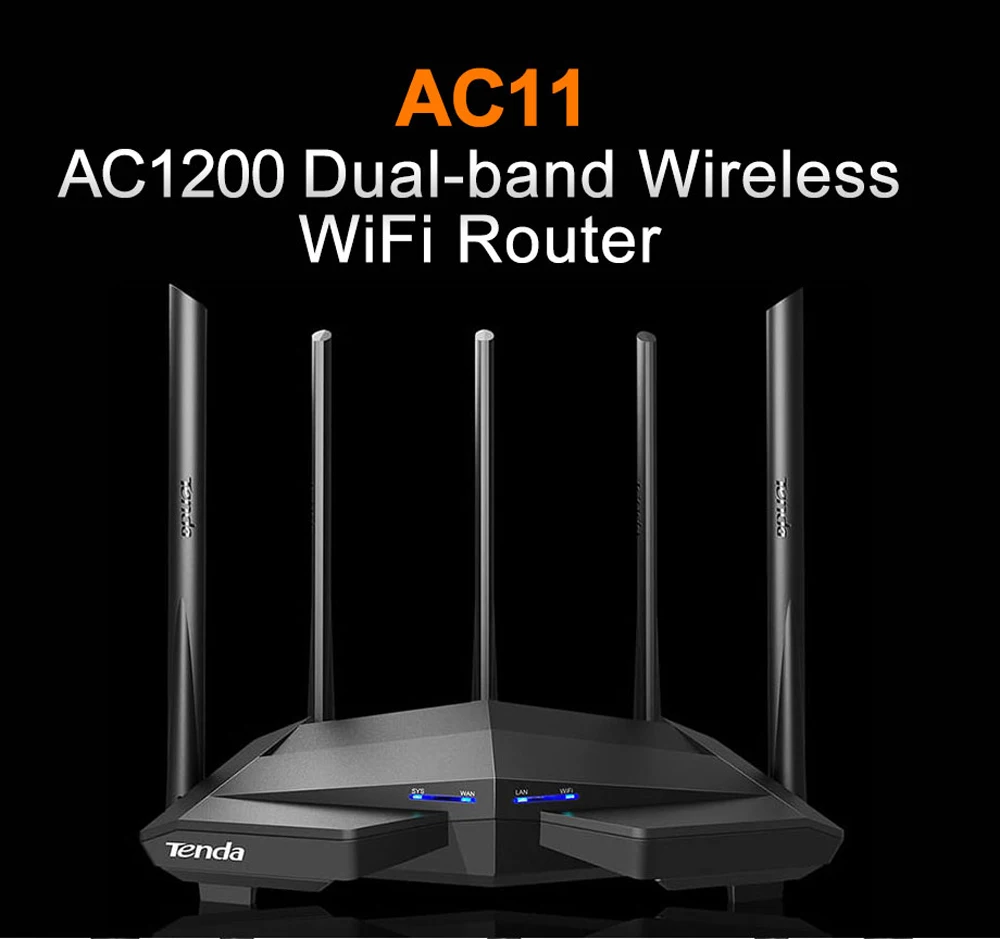 Tenda AC11 AC1200M Беспроводной Wi-Fi маршрутизатор с 2,4G/5,0G с высоким коэффициентом усиления антенны дома охват Dual Band Беспроводной маршрутизатор, приложение Управление