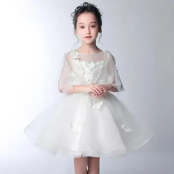 

2019 Kids Girl Elegant Tulle Princess Prom Ball Gown Children Lace Pearls Party Dress Baby Girl Butterfly Backless Vestido Q644
