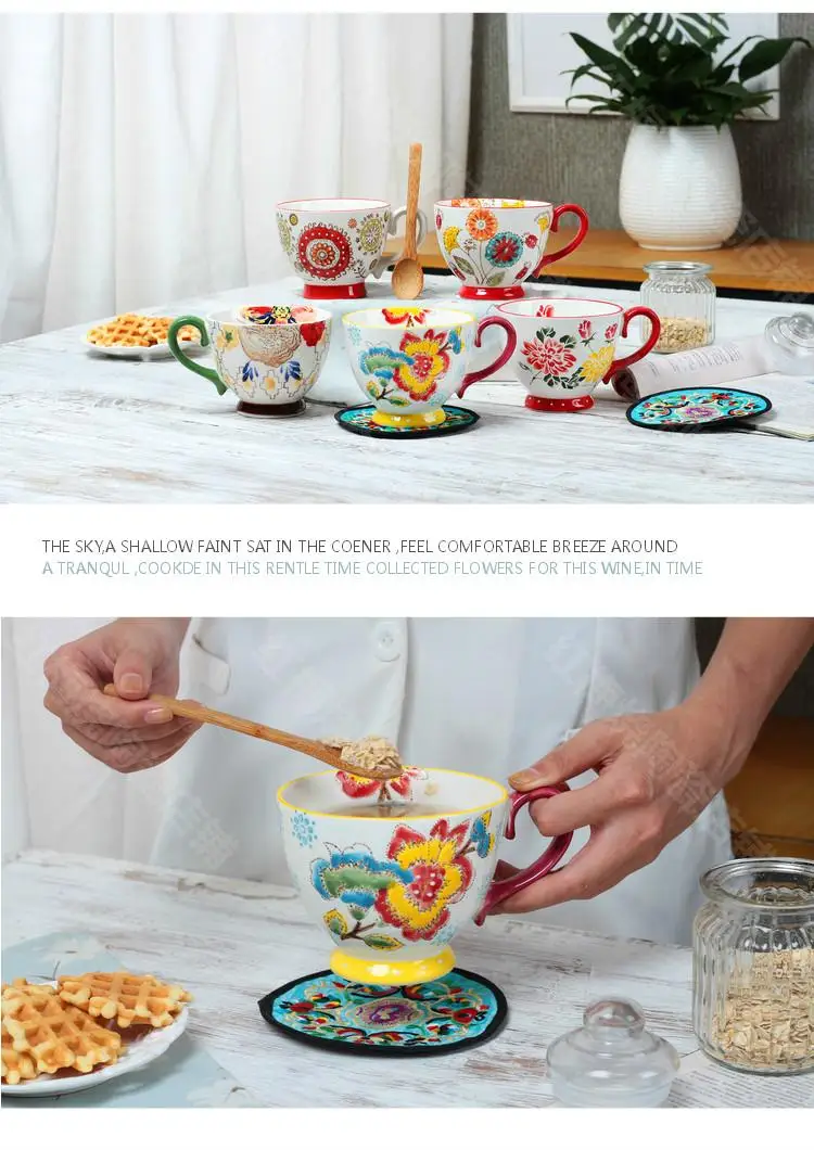 Nordic Coffee Cup Breakfast Cup Hand Painted Soup cup Creative Ceramics Mugs Cereal mugs Water Cups Relief mug CL09282206