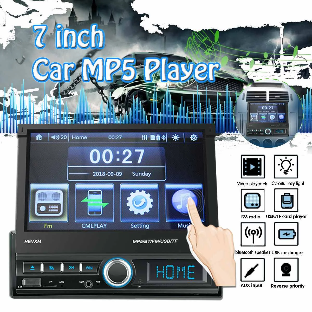 

MP5 Player bluetooth FM 7Inch 1 DIN Car Stereo Radio Screen In Dash Hands-Free Calls Remote Control USB AUX TF
