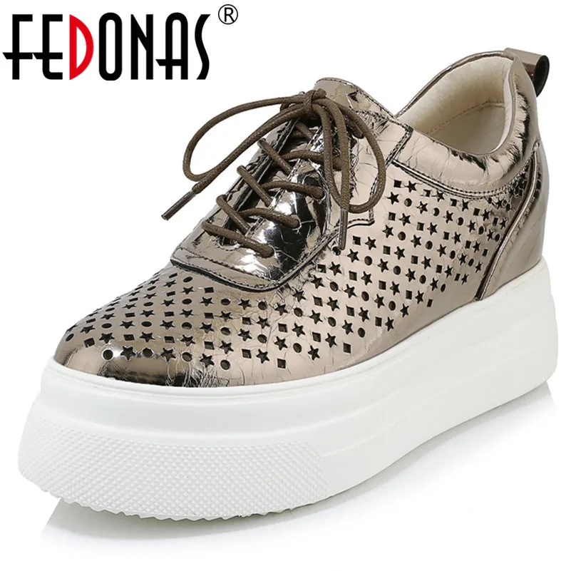 

FEDONAS Classic Summer Fashion Rome Round Toe Platform Women Pumps Hollow Genuine Leather Height Increasing Sports Shoes Woman