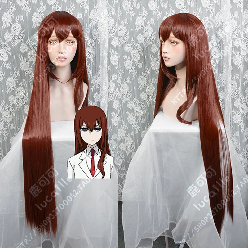 

80cm, 100cm Makise Kurisu Long Straight Brown Wig Steins Gate Christina Assistant Heat Resistant Hair Cosplay Wigs + Wig Cap