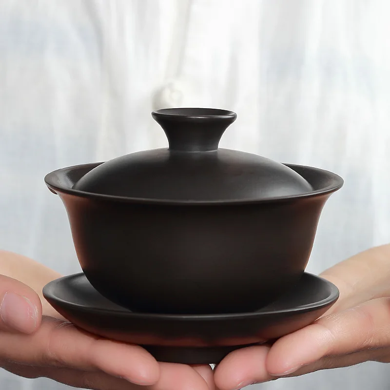 150ML Authentic Yixing Purple Clay Gaiwan Natural Raw Ore Black Mud