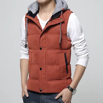 

2019 Casual Men Vest Slim Fit Thick Waistcoat Hat Detachable Hooded Winter Warm Jacket Windbreak Men Vest Coat Plus Size M- 4XL