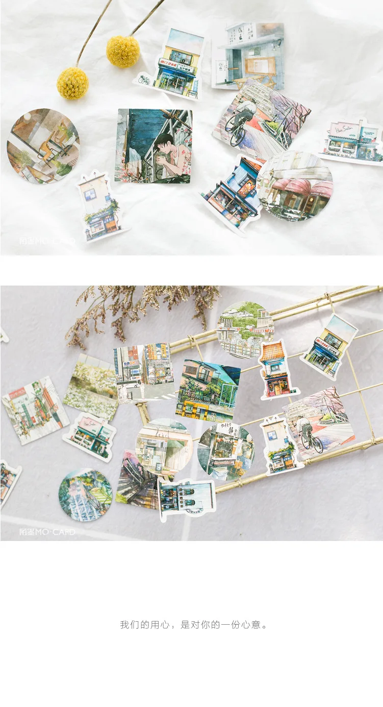 46Pcs/pack Travel Scenery Paper Envelope European Style Message Card Letter Stationary Storage Paper Sticker Gift