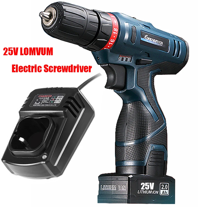 25V LOMVUM Double Speed Electric Screwdriver Rechargeable Lithium Battery Cordless Electric Drill Multi-function Power Tools (6)