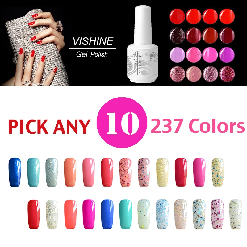Vishine Pick 10 Colors 15ml Soak Off UV Gel Nail Polish Salon Lacquers