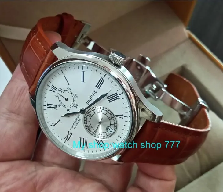 

43mm PARNIS White dial Automatic Self-Wind Mechanical movement men's watch Auto Date power reserve Mechanical watches zd303A