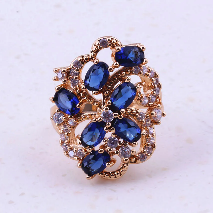 

Stylish Blue Simulated Crystal & Cubic Zircon Yellow Gold Color Trendy Rings Women Party Engagement Fashion Jewelry I0009