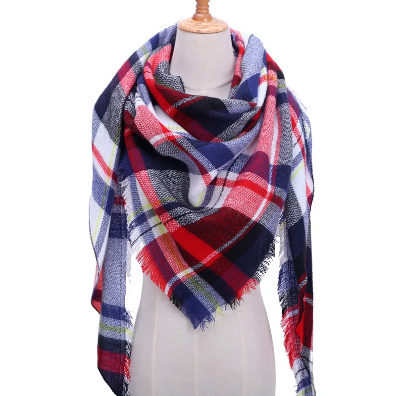 Дизайн, Женский кашемировый шарф в клетку, теплые зимние шарфы, женские пашмины, роскошный бренд, треугольные вязаные шали, хиджаб, шарфы - Цвет: B28