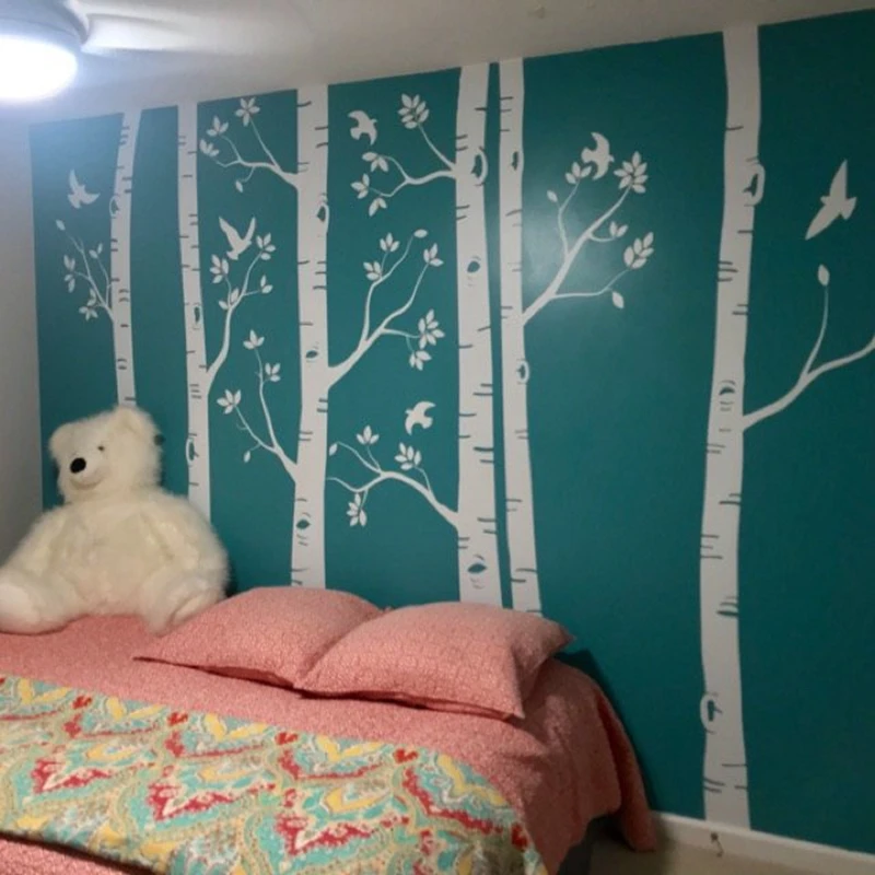 Большие березовые деревья и птицы, наклейки для детской стены, художественные наклейки, природа, деревья, съемная виниловая наклейка, наклейки для детской комнаты, Настенный декор